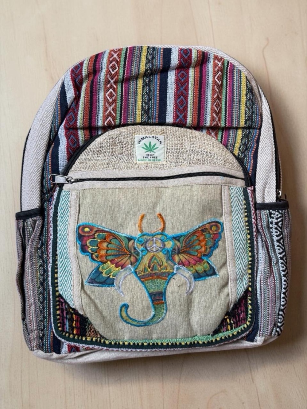 Rising International Beige Multicolor Embroidered Elephant Backpack